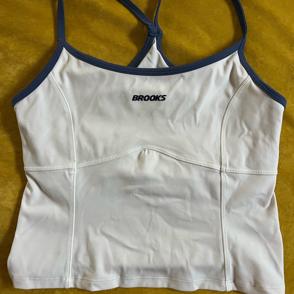 Brooks Cream and Navy Athletic Bra